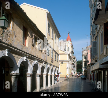 Typical street in the old town, Corfu Town, Corfu (Kerkyra), Ionian Islands, Greece Stock Photo