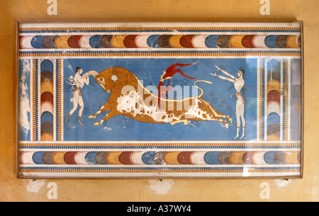 Fresco in the Palace of Knossos, Iraklion (Heraklion), Crete, Greece Stock Photo