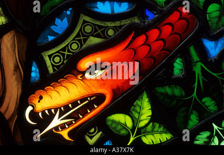 Ely Cathedral Stained Glass Museum Detail from Temptation of Eve 1858 Pugin serpent forked tongue Stock Photo