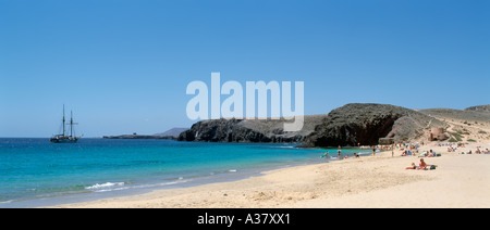 Panoramic view of Playa de Papagayo, near Playa Blanca, Lanzarote, Canary Islands, Spain Stock Photo