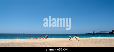 Panoramic view of Playa de Papagayo, near Playa Blanca, Lanzarote, Canary Islands, Spain Stock Photo