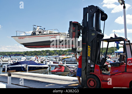 WISCONSIN Fontana Small town marina on Lake Geneva popular vacation destination boating Stock Photo