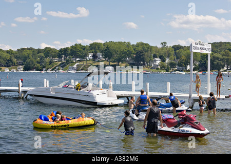 WISCONSIN Fontana Small town marina on Lake Geneva popular vacation destination boating and jetskis Stock Photo