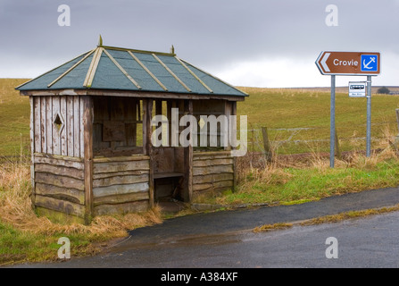 Gardenstown and Crovie on the north east coast of Scotland -  Rural remote Village wooden bus shelter at bus stop, UK Stock Photo