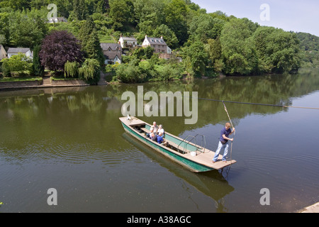 The ancient  hand-pulled cable rope ferry crossing of the River Wye at Symonds Yat, Gloucestershire UK Stock Photo