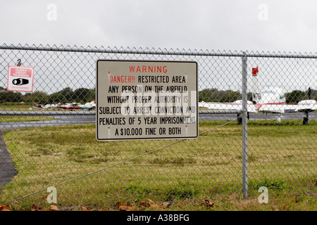 Restricted Area Sign at Municipal Airport Stock Photo