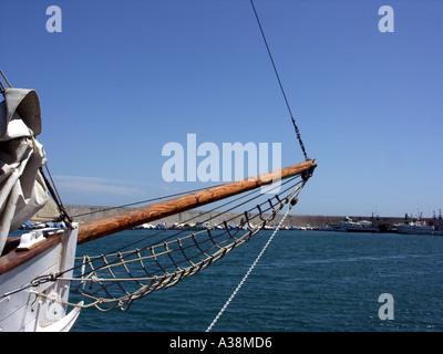 Bow of a traditional wooden sailing ship built in Scotland in 1921 Stock Photo