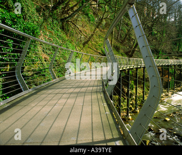 The Millennium Walkway in New Mills High Peak Derbyshire England UK a raised wooden footpath in the Torrs gorge Stock Photo
