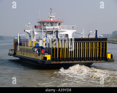 The small Rozenburg ferry across the nieuwe waterweg near the port of Rotterdam the Netherlands Stock Photo