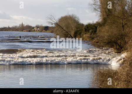 The Severn tidal Bore on the River Severn at Minsterworth, Gloucestershire, UK Stock Photo