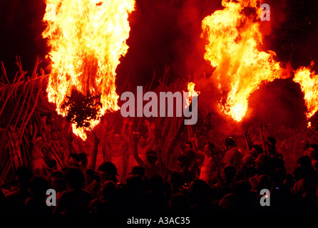 Oniyo Matsuri Japanese Fire Festival and National Holiday Celebration Fukuoka Japan Stock Photo