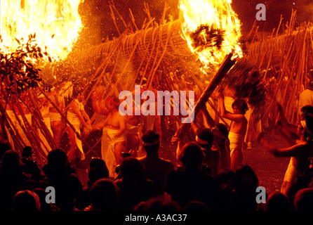 Oniyo Matsuri Japanese Fire Festival and National Holiday Celebration Fukuoka Japan Stock Photo