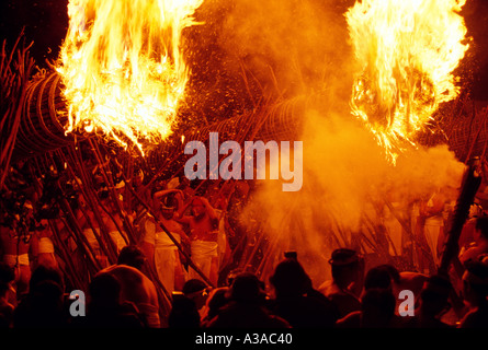 Oniyo Matsuri Japanese Fire Festival and National Holiday Celebration Fukuoka Japan Stock Photo