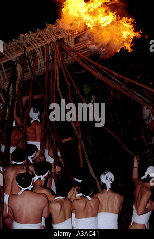 Oniyo Matsuri Japanese Fire Festival and National Holiday Celebration Fukuoka Japan Stock Photo