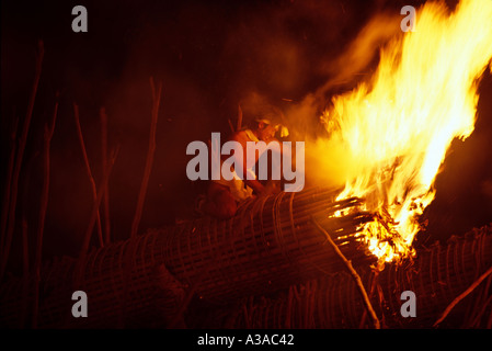 Oniyo Matsuri Japanese Fire Festival and National Holiday Celebration Fukuoka Japan Stock Photo