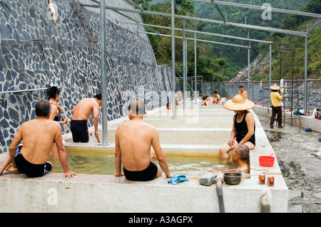 people enjoying Tona hotspring bath resort valley scenery Maolin Kaoshiung County Taiwan China Stock Photo