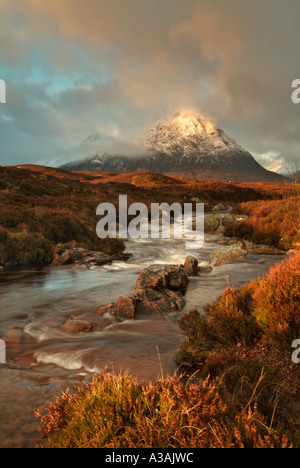 Buachaille Etive Mor at dawn Rannoch Moor Glen Coe Highlands Scotland Stock Photo