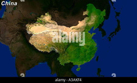 Satellite Image Of China Highlighted Stock Photo