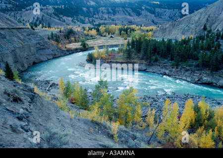 Chilcotin River flowing through Farwell Canyon, Cariboo Chilcotin Region, BC, British Columbia, Canada - Autumn / Fall Landscape Stock Photo