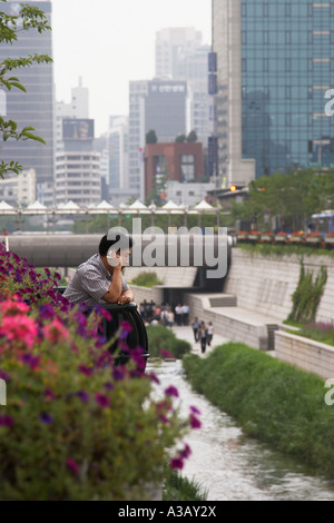 Seoul, Man Talking On Mobile Phone Stock Photo