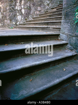well trodden set of steps from a low angle Stock Photo