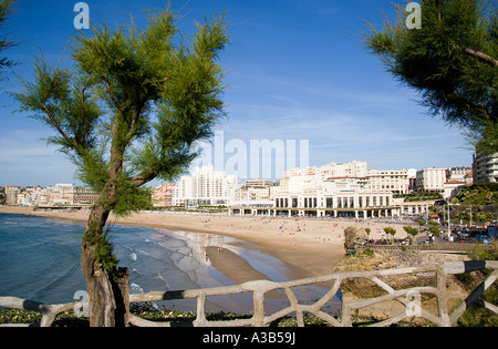 FRANCE Aquitaine Pyrenees Atlantique Biarritz Basque seaside resort on Atlantic coast. Grande Plage beach with Casino Municipal Stock Photo