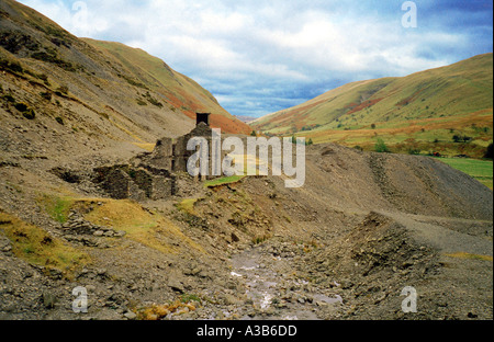 Welsh ruin Cwmystwyth. Cwmystwyth mines are arguably one of the most important historical mining areas in Wales Stock Photo