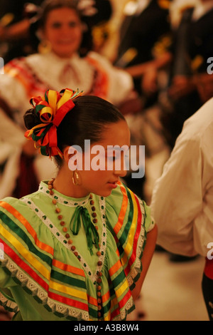 Parade of Mexican dancers in regional costumes , Merida, Yucatan, Mexico Stock Photo