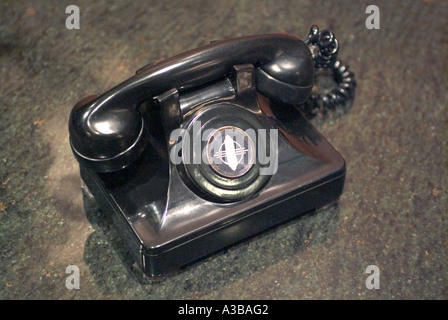 Black old fashioned antique retro desk telephone Stock Photo