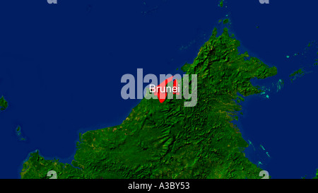 Satellite Image Of Brunei Highlighted Red Stock Photo