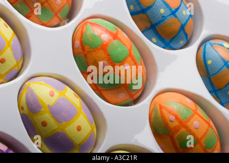 An assortment of colorful handpainted miniature Easter eggs Stock Photo