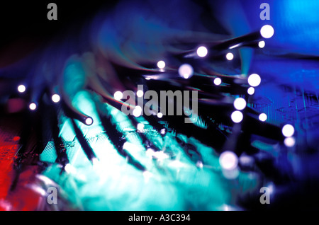 Fibre optic cable and computer circuit board Stock Photo