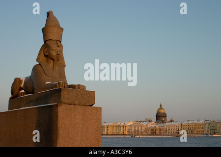 Egyptian sphinxes the pharaoh Amenhotepa III 1455-1414 before n. e. Universitetskaya Embankment, St. Petersburg, Russia. Stock Photo