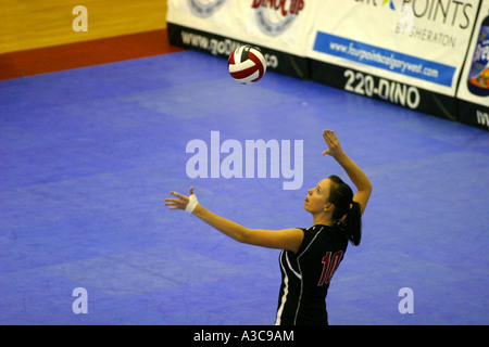 VOLLEYBALL;  Woman serving the ball Stock Photo