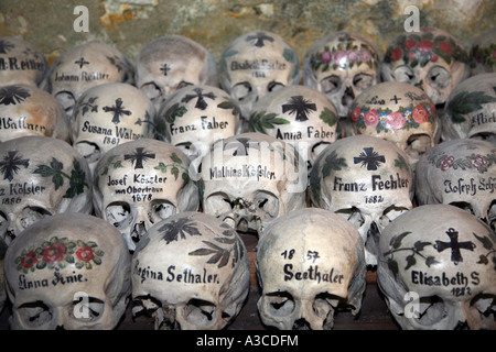 Beinhaus in Hallstatt Austria Human skull house Stock Photo