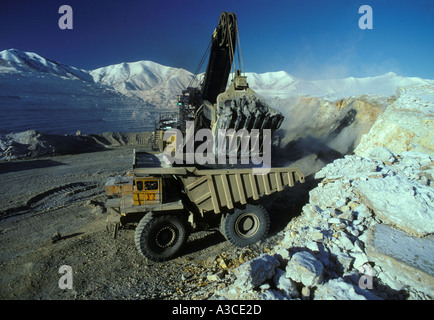 electric shovel and ore hauling truck in Kennecott Bingham Canyon open pit copper mine near Salt Lake City Utah Stock Photo