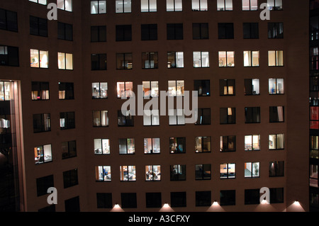 Office block in Warsaw, Poland, people working after hours Stock Photo