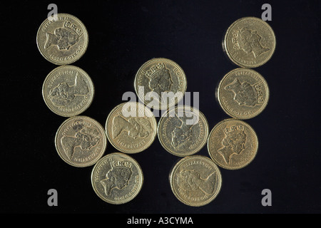 BRITISH POUND COIN FONT LETTER W ON BLACK Stock Photo