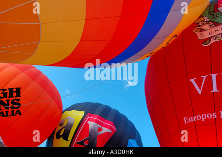 Balloons fill the sky at the Chateau d'Oex balloon festival Stock Photo