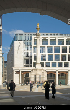 Redeveloped Paternoster Square business centre & Portland stone Corinthian column relocated offices of the London Stock Exchange City of London UK Stock Photo