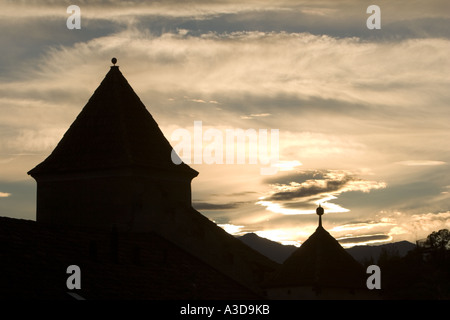 Round turrets of Schloss Goldrain also known as Castel Coldrano, South tyrol, Italy Stock Photo