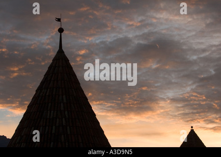 Round turrets of Schloss Goldrain also known as Castel Coldrano, South tyrol, Italy Stock Photo