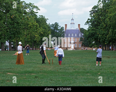 CRICKET MATCH on the PALACE GREEN in front of the Governor's Palace.   Williamsburg Virginia USA Stock Photo