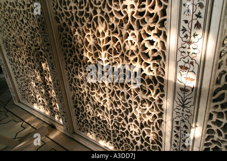 Taj Mahal, interior, marble ornaments with gemstone inlays, Agra, India Stock Photo