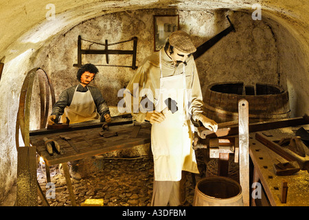 The making of wooden barrels, wine museum and vinery Koutsouyanopoulos, Santorini, Greece Stock Photo