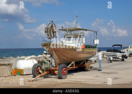 BOAT YARD AT LAKKI. NORTH WEST CYPRUS. EUROPE. Stock Photo