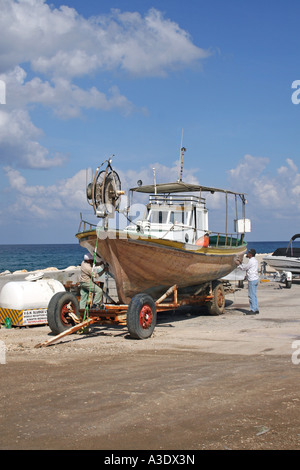 BOAT YARD AT LAKKI. NORTH WEST CYPRUS. EUROPE. Stock Photo