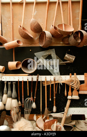 New Zealand, Wellington. Pottery-making tools in studio of Ceramic Artist Doreen Blumhardt (90) Stock Photo