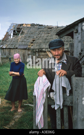 Old farmer couple, Masuria, Poland Stock Photo
