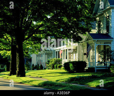 American Flags Waving In Small Town In Pennsylvania'S Pocono Mountains, USA Stock Photo